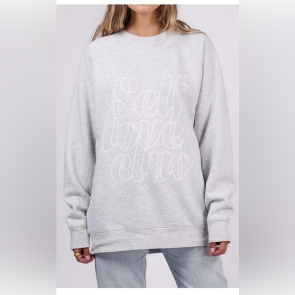 Brunette The Label Light Gray 'Self Love Club' Crewneck Sweatshirt